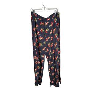 Jill Stuart Blue and Red Floral Wide Leg Pants With Side Zipper Size Large